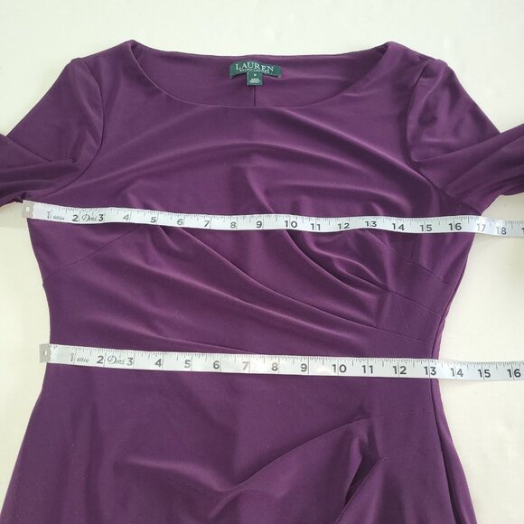 Lauren Ralph Lauren Dress Womens 6 Purple Sinch‎ Side 3/4 Bell Sleeve Scuba Knit - Picture 11 of 14
